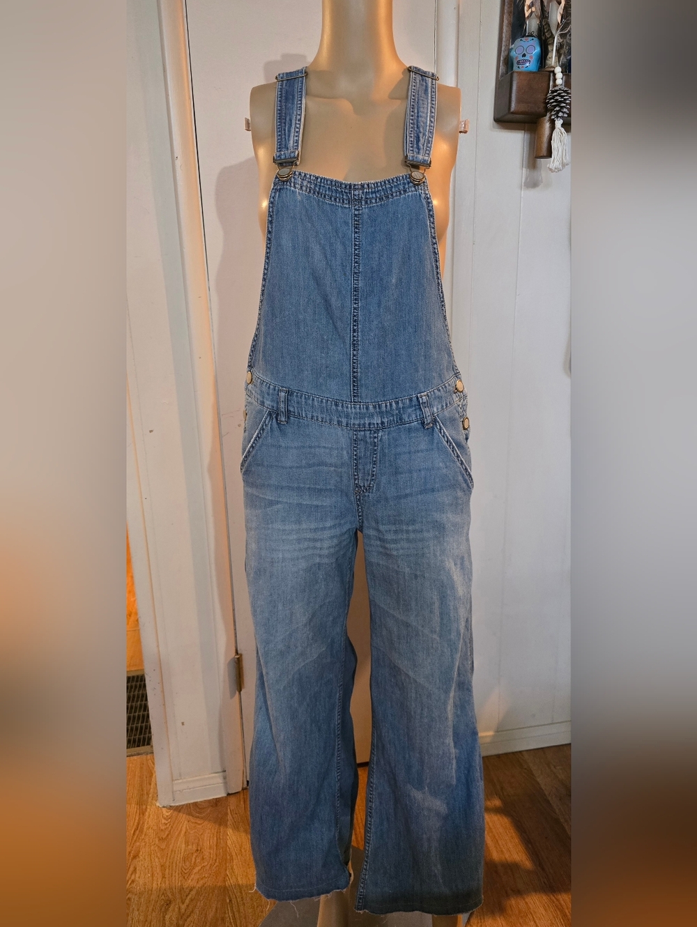 Free People Light Blue Denim Overalls